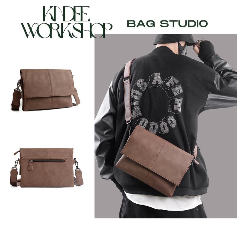 Túi đeo chéo da bò chữ nhật túi xách nam đen da bò trơn cặp đựng tài liệu trơn đơn giản KINDEE XM6002