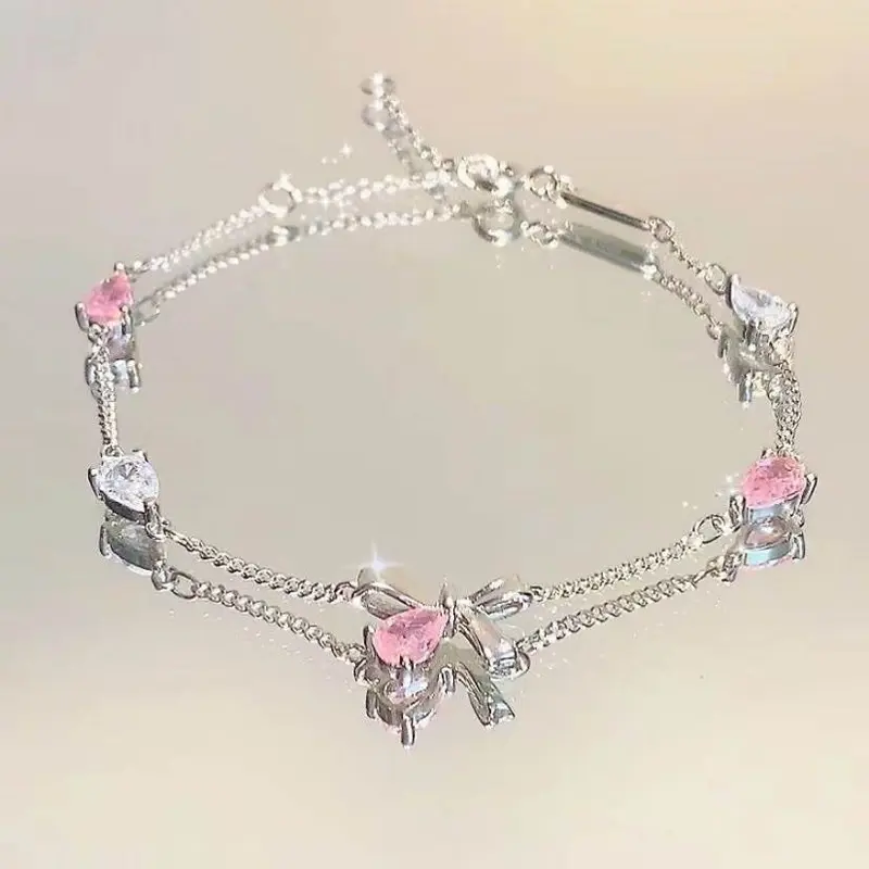 Vòng Tay Nơ Hoa Anh Đào, Zircon Hồng, Dành Cho Nữ, Độc Đáo Ins, Giá Cả Phải Chăng, Sang Trọng Và Thanh Lịch, Cao Cấp, Cảm Giác Lạnh Lùng Thích Hợp Làm Quà Tặng Bạn Gái, Thời Trang 1