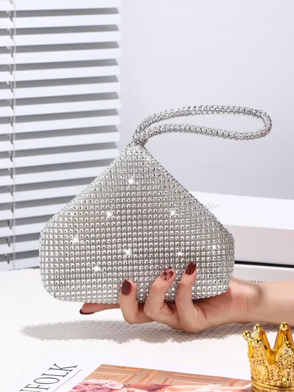 Women's Elegant Glitter Sequined Party Evening Bag With Zipper, Geometric Design Glamorous Bling Mini Clutch Purse For Wedding Party 4