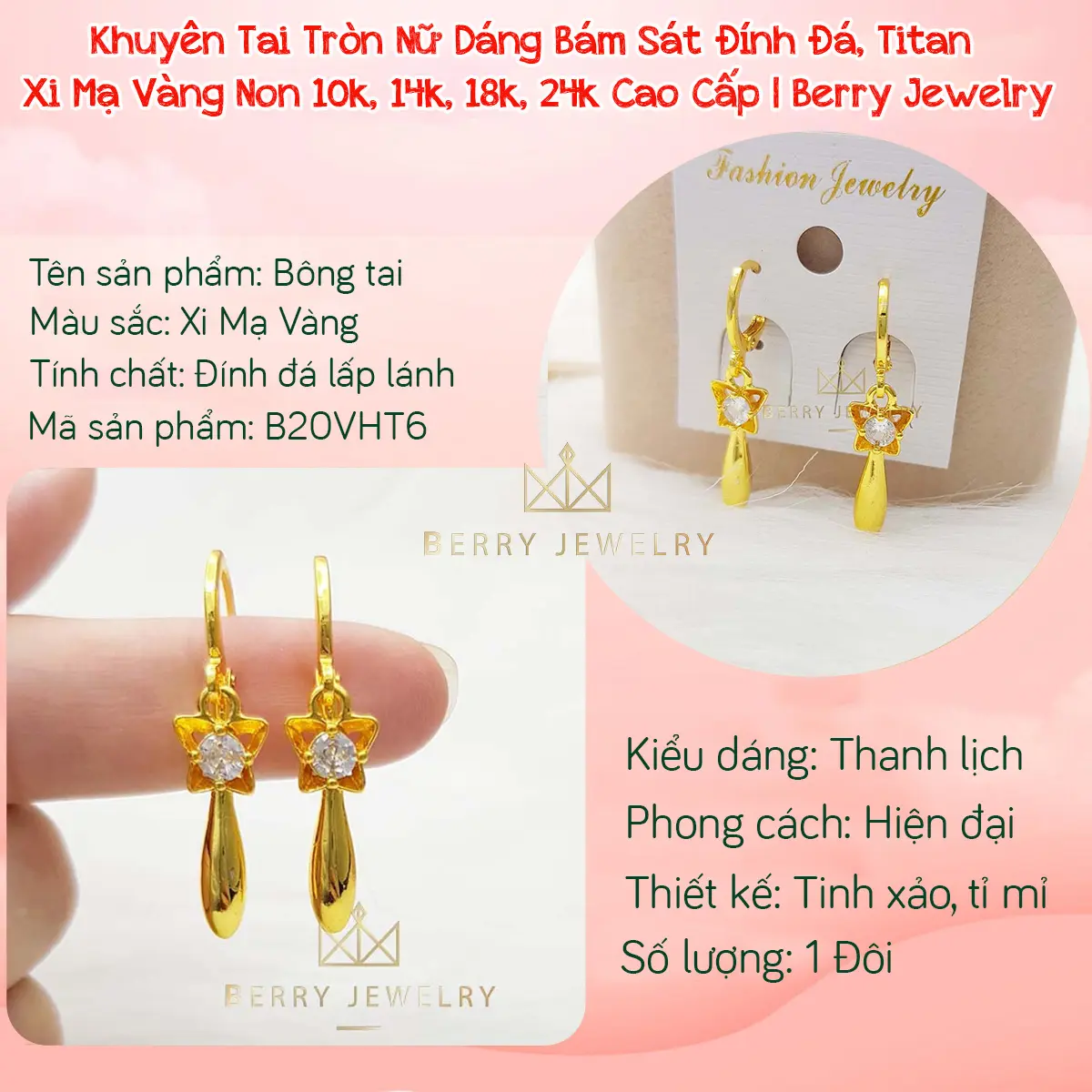Khuyên Tai Nữ Dáng Dài Titan Xi Mạ Vàng Kiểu Dáng Trẻ Trung