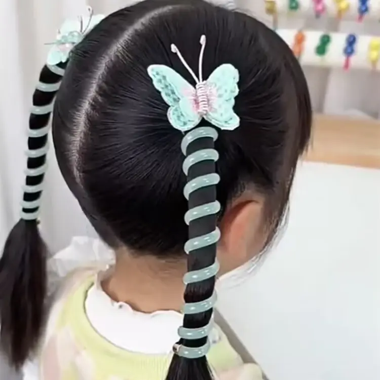 Dây Buộc Tóc Cho Bé Gái, Bộ 2 Chiếc, Màu Pastel Dây Buộc Tóc Dây Điện Thoại, Thiết Kế Bướm Đầy Màu Sắc, Dây Buộc Tóc Cho Bé Gái, Dây Cao Su Đàn Hồi Cao, Thích Hợp Cho Tóc