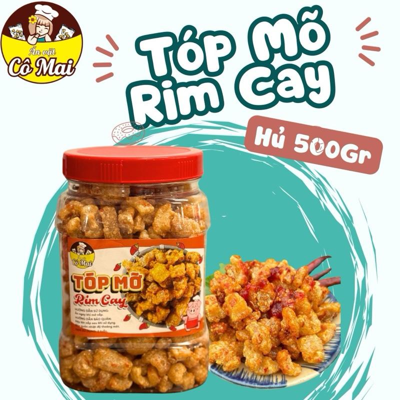 HỦ 500GR Tóp Mỡ Rim Cay Có Kèm Theo 3 Túi Ớt Rim Trong Hộp Ăn Vặt Cô Mai