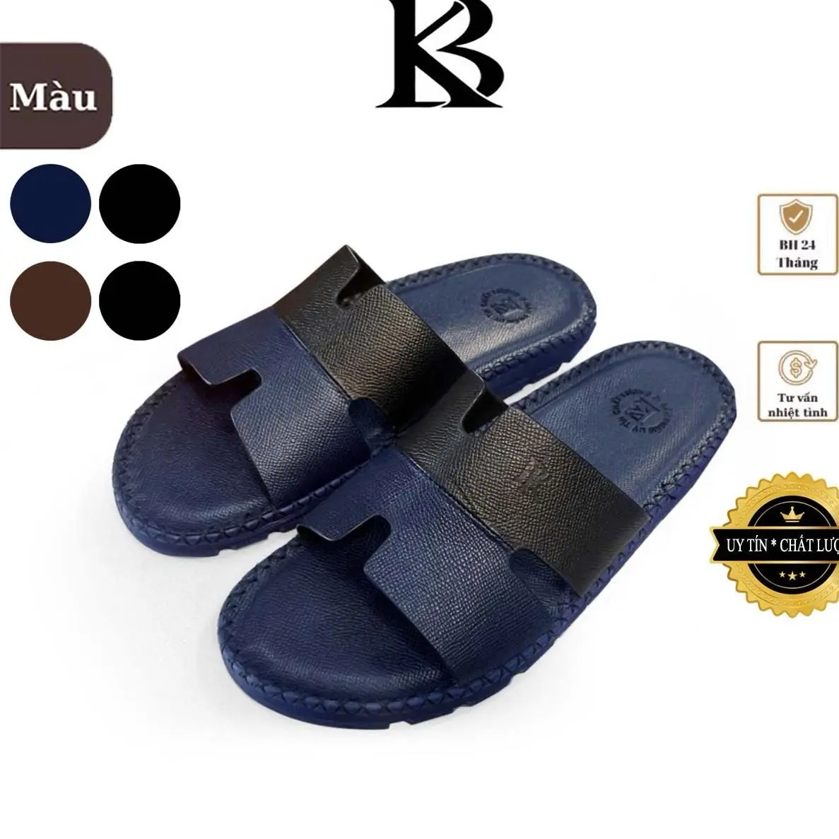 Dép Nam HM020 da bò Epsom Quai Phối 2 màu ,Bản chế tác thủ công BK | Đế Bằng| đế Cao Su Đúc Nguyên khối Chất Lượng Quai Ngang|Dép Quai Da Bò Nhung lê