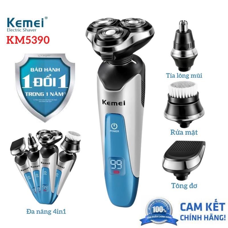 Máy cạo râu đa năng Kemei KM-5390, dao cạo râu điện cao cấp 3 lưỡi tự mài sắc, chống nước IPX6, động cơ đồng 5w bền bỉ có toàn thân có đầu tóc mặt may cao rau má y c ạ o