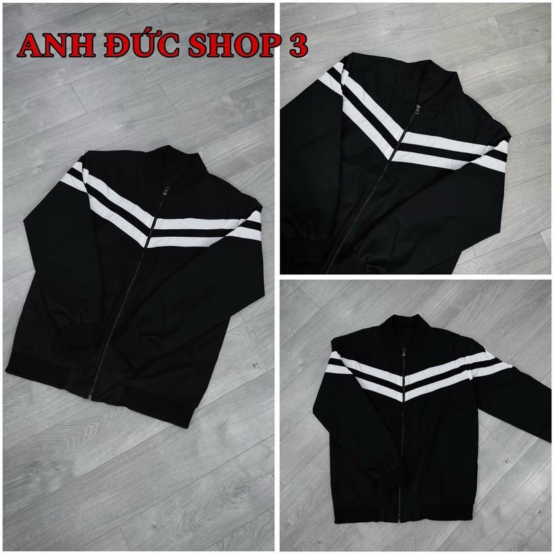 Áo Khoác Bomber Nam Nữ Hàng Q.C Phối Kẻ Sọc Ngang Ngực - Logo Tang Sắt, Chất Gió Hàn 2 Lớp Bo Chun Gân Nối