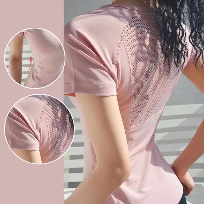 Sports Short-Sleeved Women's Quick Drying Clothes Summer Running Workout Clothes Yoga Clothes Beauty Back Mesh Stretch Slim Training T-shirt