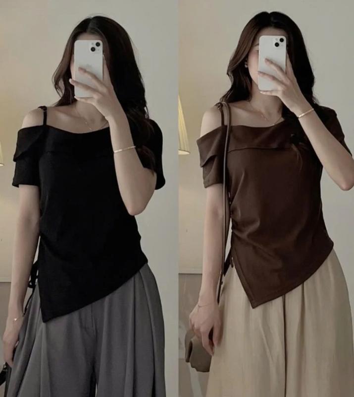 Áo Thun Nữ Bigsize 45-90kg Chất Gân Tăm Lạnh Trễ Vai Bên Women Top AT105