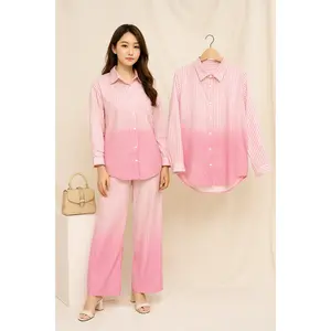 AQILA - One Set Pinstripe Stripe / Kemeja Cotton Stripe / Kemeja Couple