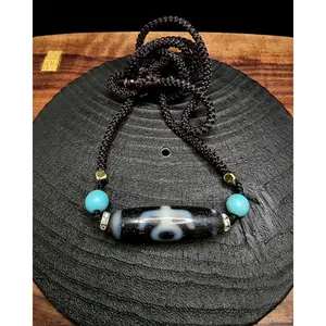 Batu Akik Dzi Blue Heart Kuijin Benefactor Welath Stone Blessed Tua Tibet 38mm E2432