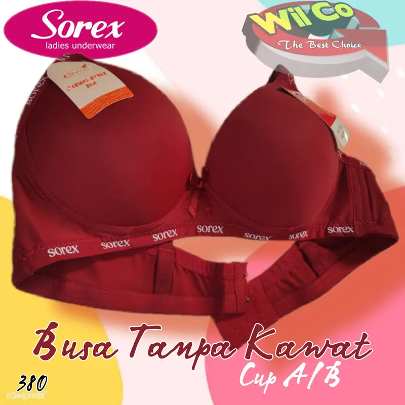 K380 Sorex Bra Busa Tipis Tanpa Kawat Cup B Kait 2 Size 34 - 40 Bh Wanita Dewasa dan Remaja 2