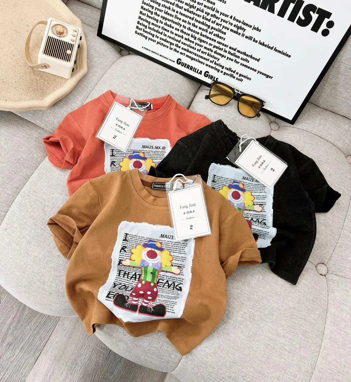 Áo Cotton Giặt Loang Cực Chất Cho Bé Trai Bé Gái Vải Cotton