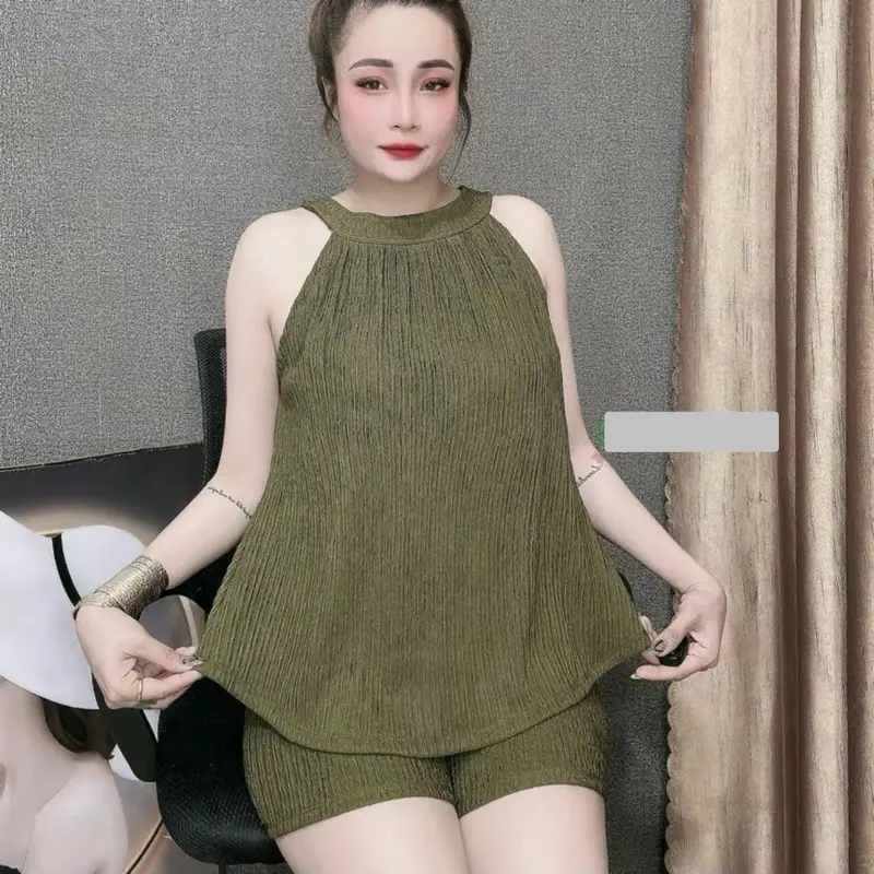 (Sale) T46 (40-70kg) Đồ bộ nữ chất thun xốp nhật cổ yếm Women Top Áo Đỏ 6