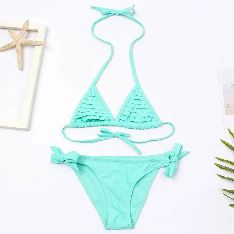 Solid Bandage Girls Bikini Set New Summer Multi Falbala Kids Girls Swimwear Swimsuit Children Biquini Infantil Bathing Suit 5