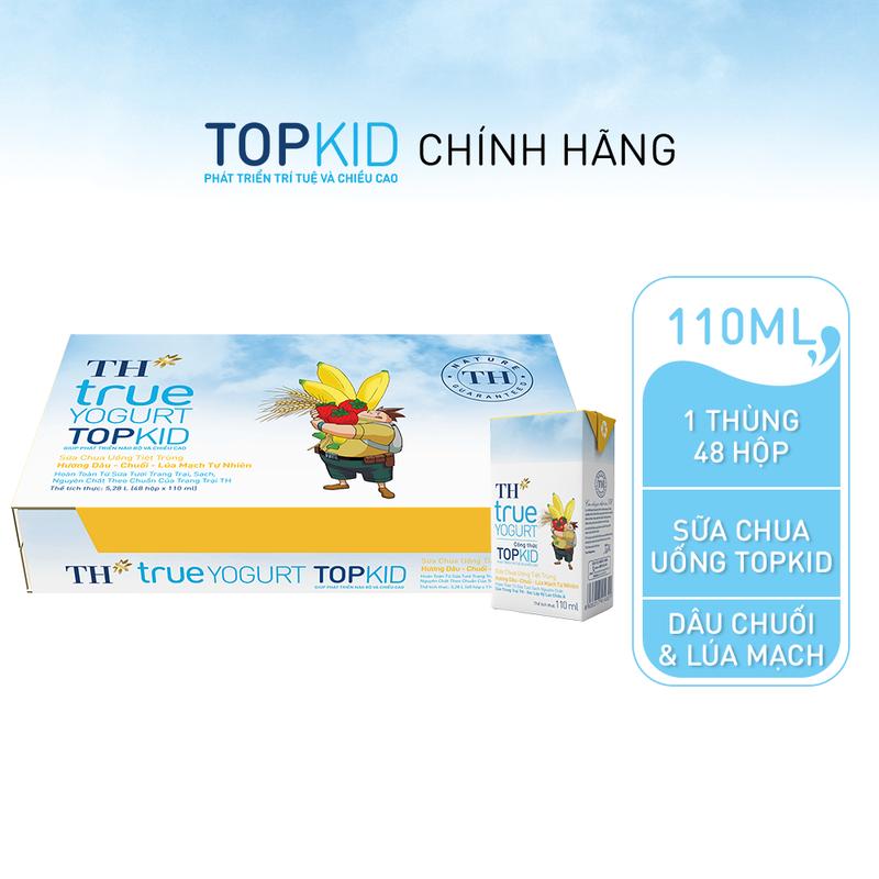 Thùng 48 hộp sữa chua uống tiệt trùng TH true YOGURT TOPKID hương dâu chuối lúa mạch tự nhiên 110 ml (110 ml x 48)