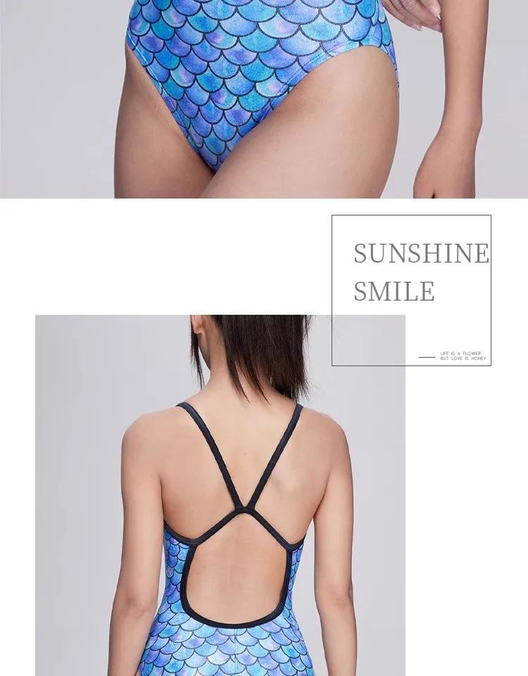 Maillot de bain une pièce d'entraînement athlétique pour femmes Maillot de bain de compétition à écailles de poisson pour la compétition_voghion.com
