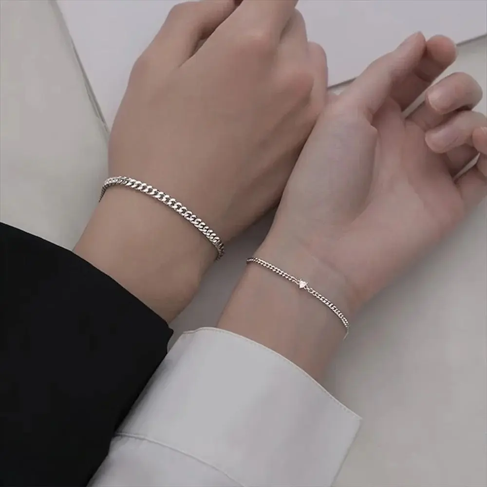 Set Gelang Keluli Tahan Karat, Gaya Minimalis, Gelang Tangan Pasangan, Rantai Hati Ins, Sesuai untuk Pasangan