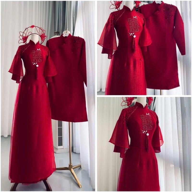 Cặp dâu rể 2 lớp 4 tà với điểm nhấn tay lỡ độc đáo -ÁO DÀI CELIA VOAN NỮ Váy Cưới 