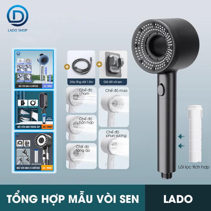 Bộ vòi sen điều áp nhiều chế độ nhựa ABS chịu va đậm có kèm lõi lọc ống nước PVC siêu bền giá đỡ dán tường