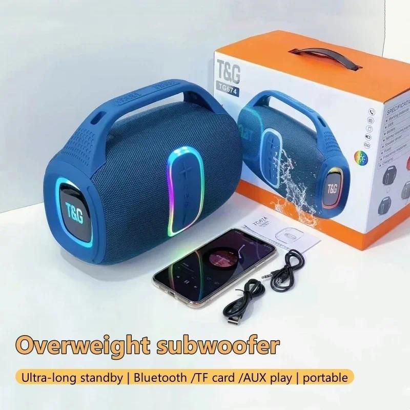 TG-674 Wireless Bluetooth High Quality Stereo Bass Waterproof BT Speaker LED RGB Light Portable Fabric Active Speaker FM Radio - Image 4