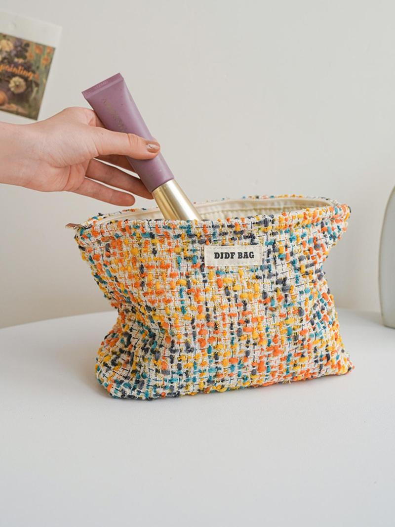 Product Introduction of Fashionable Tweed Decor Makeup Bag, Large Capacity Cosmetic Storage Bag, Portable Toiletry Bag for Women & Girls, Casual Trendy Versatile High-quality Daily Bag 2