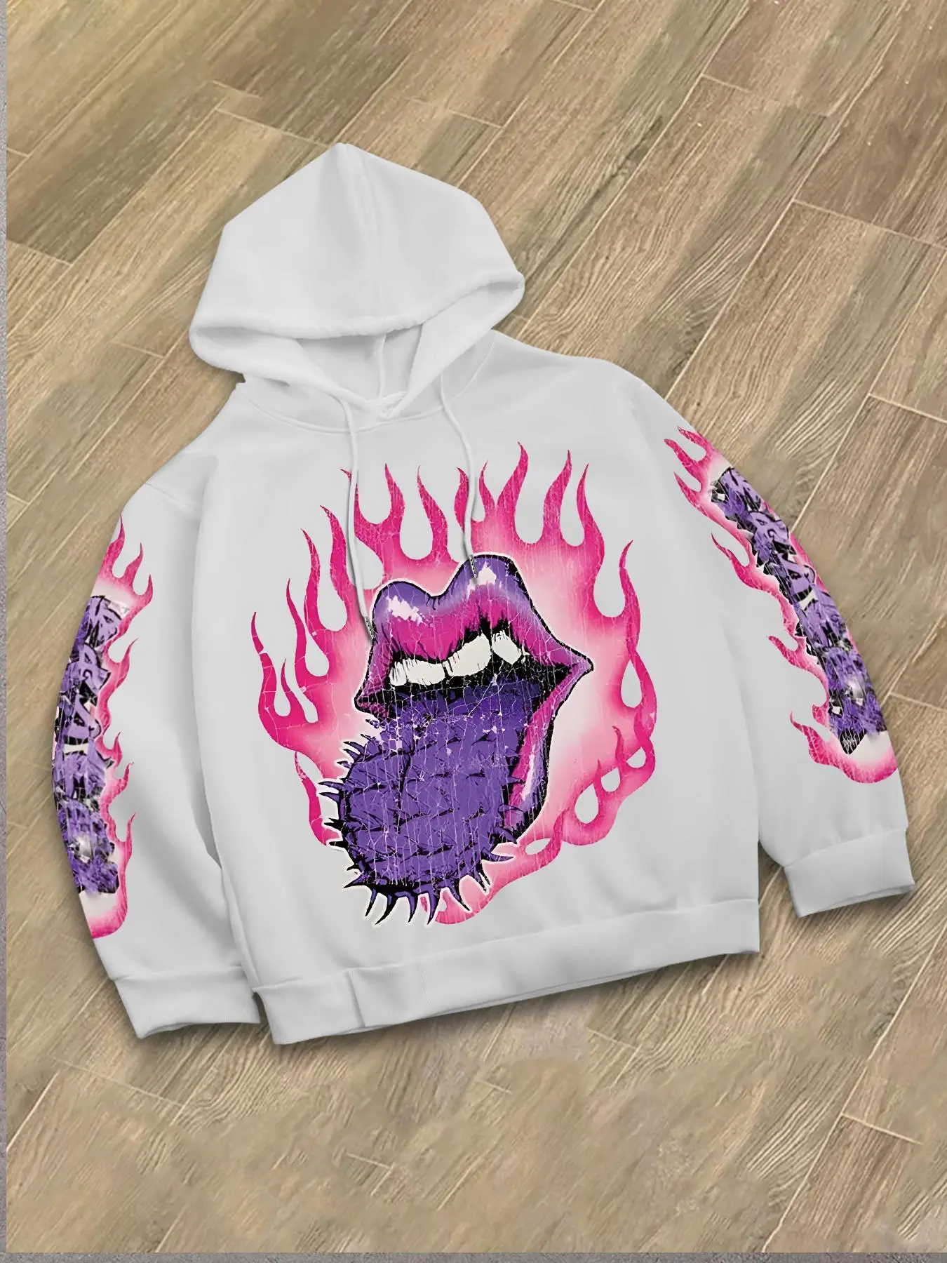 Unisex Men's Lip Print Hoodie, Regular Fit Casual Comfy Long Sleeve Hooded Sweatshirt for Daily Wear, Men's Clothes for All Seasons, Tops
