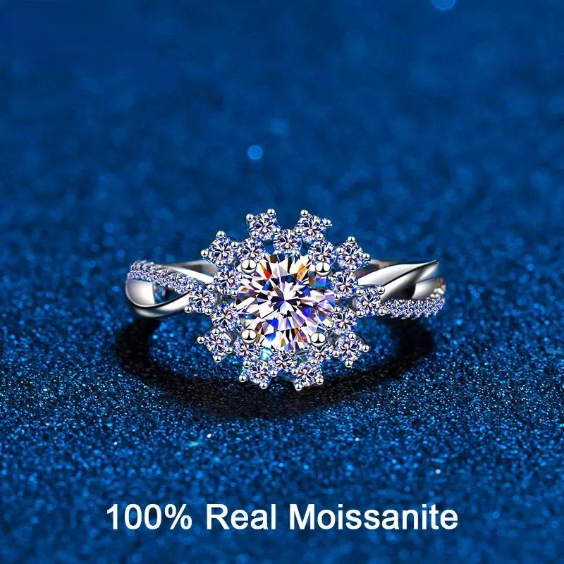 LLXYW Real Moissanite Ring Sunflower for Women 0.8CT VVS1 Brilliant Halo Pendent 925 Sterling Silver Wedding Jewelry 0