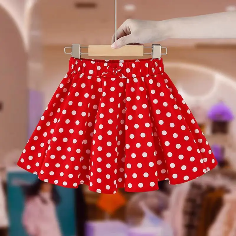 Girls' Summer Skirt Pleated Short Skirt, Stylish Polka Dot