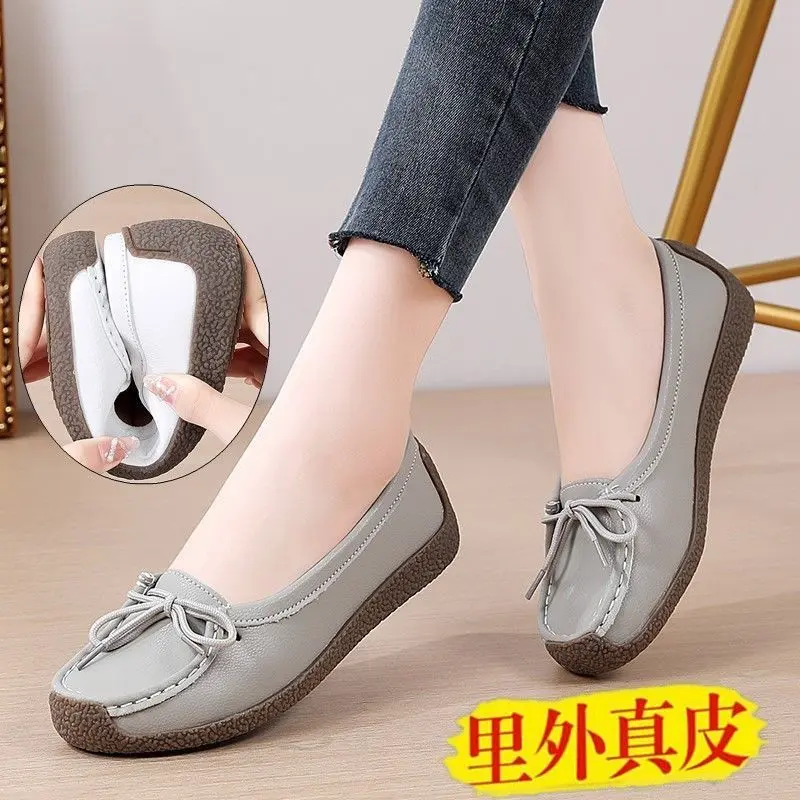 Brand Limited Sizes Special Offer Genuine Leather Shoes Women's Tendon Sole Shoes Slip-on Mom Shoes Casual Flat Shoes Girl Footwear