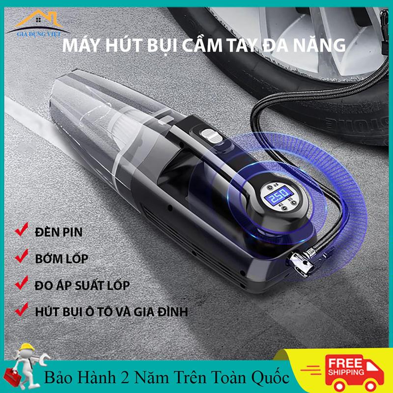 Máy hút bụi cầm tay, máy hút bụi ô tô đa năng 4 trong 1 hút bụi, bơm lốp, đo áp suất lốp, đèn pin. Bảo hành 2 năm toàn quốc, đổi mới 7 ngày nến lỗi. Làm Sạch