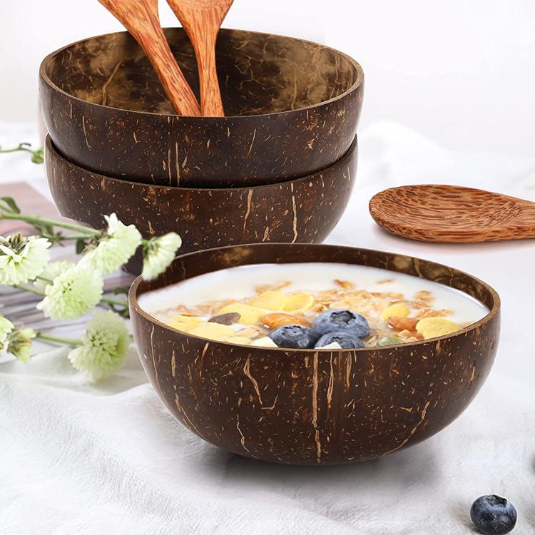 Size Lớn Combo 2 Bộ bát gáo dừa muỗng gỗ để ăn ngũ cốc trang trí decor trái cây sinh tố chén dĩa bat diagiadinh