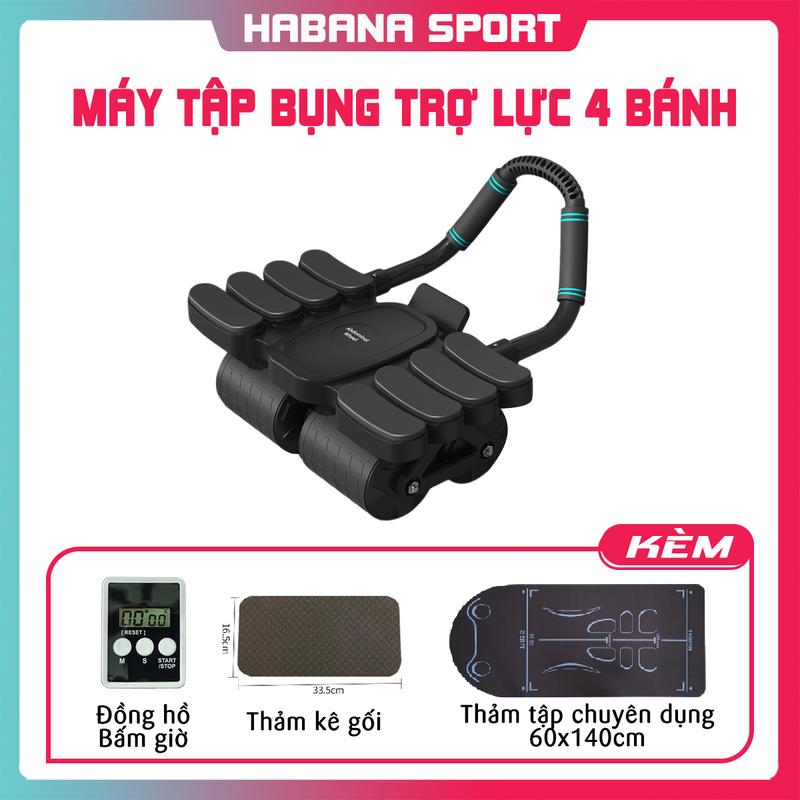 [Kèm Thảm Chuyên Dụng] Con Lăn Tập Bụng 4 Bánh - 8 Đệm Tì Tay - Trợ Lực Manh Mẽ - [Tặng Đồng Hồ + Thảm Kê Gối]