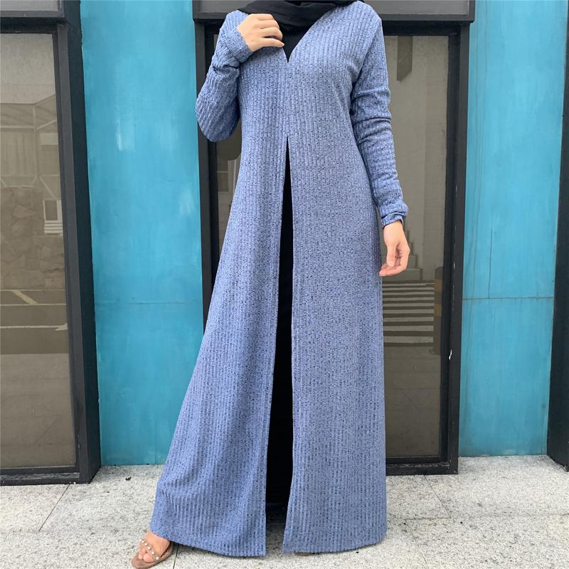 Product Introduction of Cross-Border Autumn Winter Muslim Women's Clothing In-Stock Long Sleeve Knitted Sweater Coat Robe 1853 5