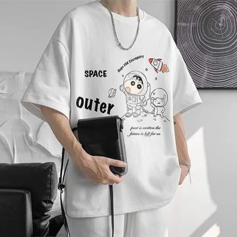 phong cách năng động ÁThun Nam Nữ Form Rộng Tay Lỡ Unisex ÁPhông Cổ Tròn Basic Overisze SHIN SPACE mới nhất 2023 Menswear Cotton Á Áo 5
