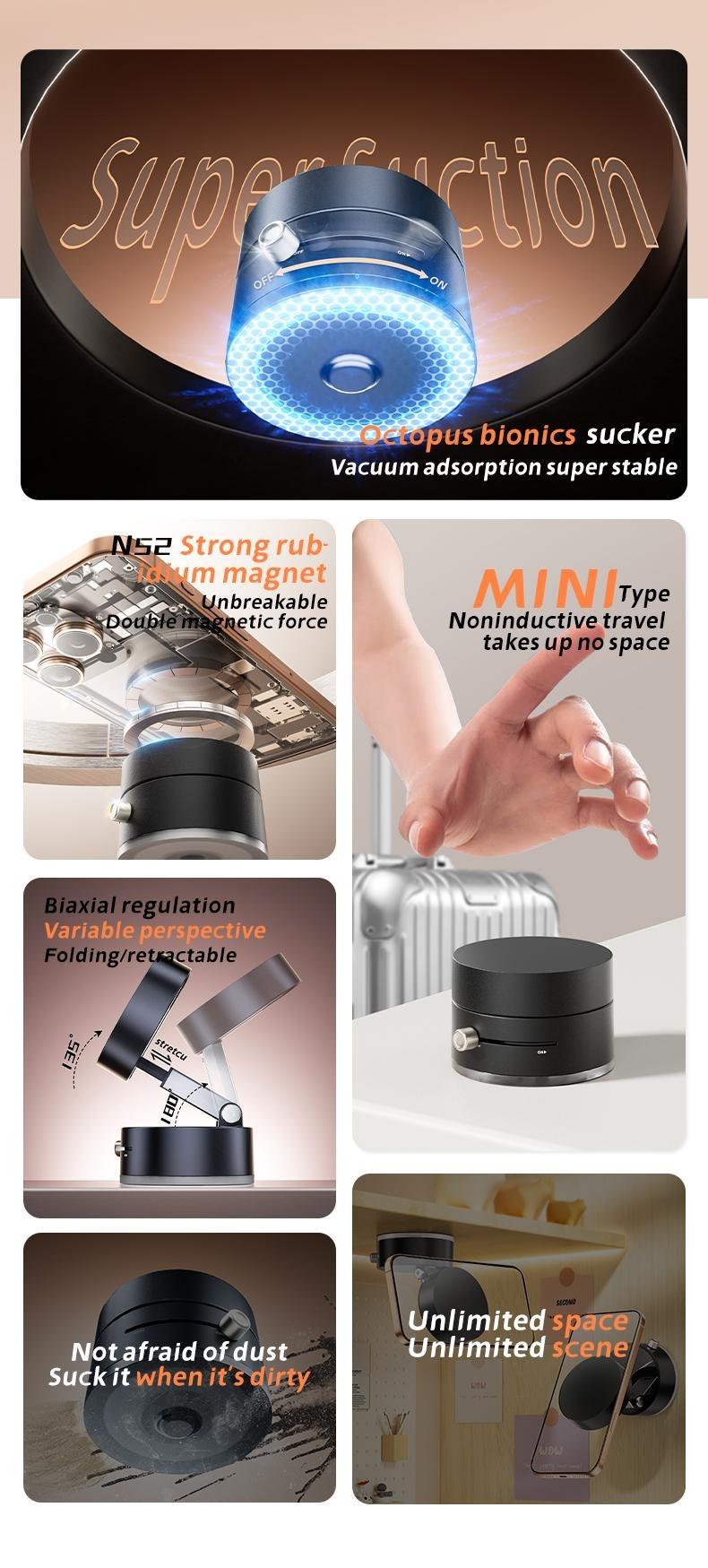 Product Introduction of ที่วางโทรศัพท์มือถือ, หมุนได้ 360°, ถ้วยดูดแม่เหล็ก, ดูดเต็มรูปแบบ, ปรับได้, เหมาะสำหรับ iPhone, Samsung, Xiaomi, OPPO, ที่วางในรถยนต์, ดูดแม่เหล็ก 5