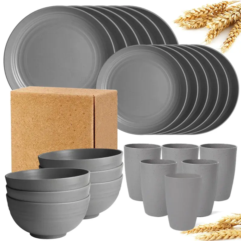 Dinnerware Set, 24pcs/set Including Plate, Dessert Plate, Bowl and Cup, Outdoor Camping Tableware Set, Summer Essentials, Summer for Gift 0