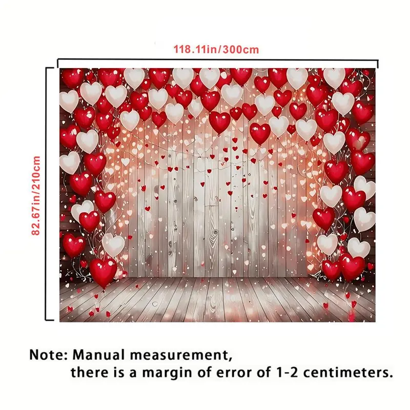 Heart Shaped Balloon Pattern Background Banner, 1 Count Wooden Board Background Banner, Photo Background, Birthday Background, Anniversary 4