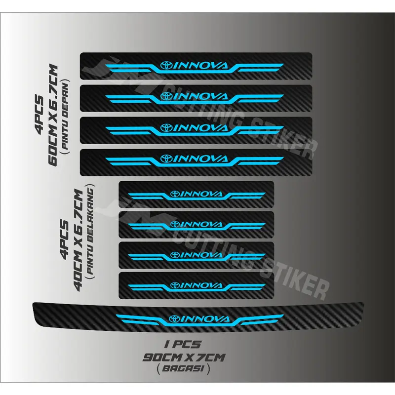 9pcs stiker sill plate mobil toyota innova stiker carbon 3d pelindung pijakan kaki 7