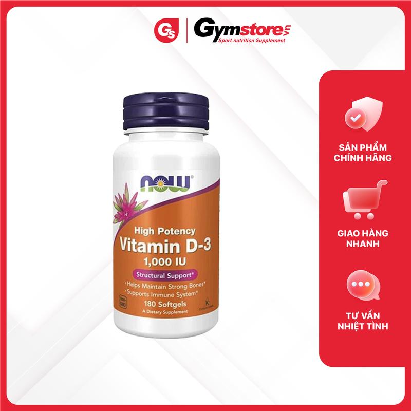 Viên uống bổ sung vitamin D3 NOW Vitamin D-3 1000IU (25mcg) - Made in USA | GYMSTORE
