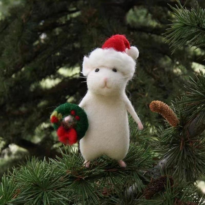 Product Introduction of Handmade Wool Felt Animals Figurine DIY Wool Felt Cute Mouse Christmas Halloween Ornament Mouse with A Pumpkin Xmas Home Decor 6