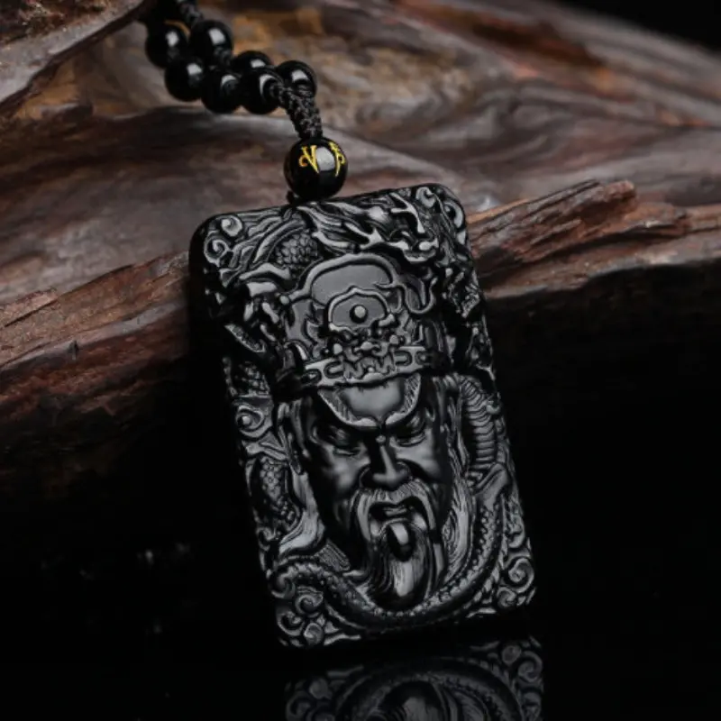 Mặt Dây Chuyền Quan Công, Làm Bằng Đá Obsidian Tự Nhiên, Dành Cho Nam Giới, Thiết Kế Guan Erye Và Guan Yu Độc Đoán, Thích Hợp Cho Nam Và Nữ, Mặt Dây Chuyền Vòng Cổ, Với Chuỗi Hạt Phật