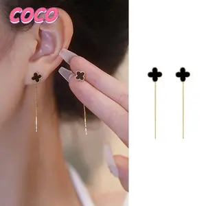 Anting Wanita Semanggi Empat Daun Anting Rumbai Desain Sederhana Anting Titanium Anti Karat Anti Luntur-Coco