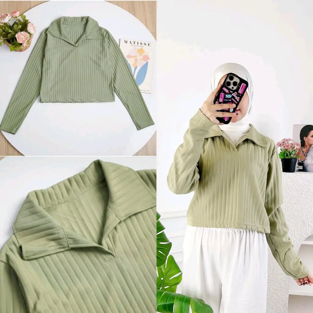Kaos Polo Crop Lengan Panjang Wanita / Crop Top Wanita Lengan Panjang Atasan baju rajut