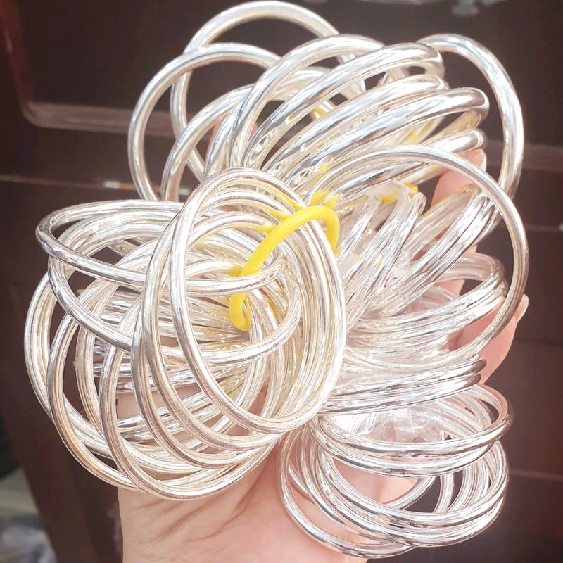 Vòng trơn BẠC TA không khóa, bên trong CHÁY LÒNG liền lạc- Gấu bạc 1