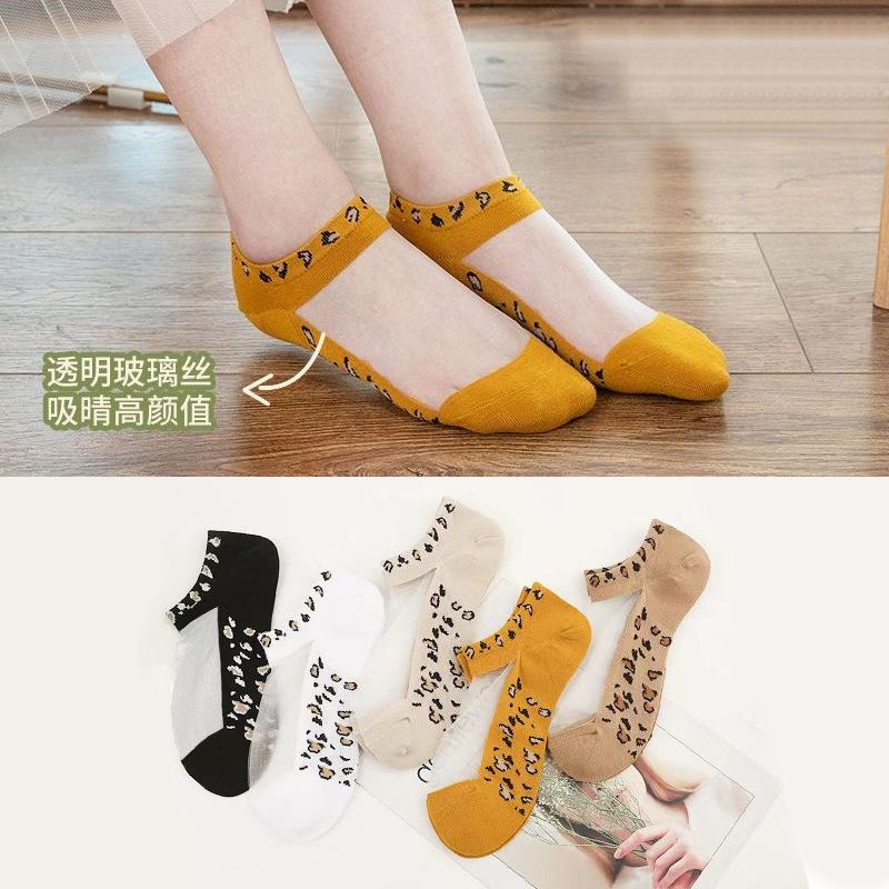 Vớ cho phụ nữ, thả nhanh, mỏng và thoáng khí, in họa tiết da báo, lụa pha lê, lụa thủy tinh vô hình, vớ thuyền, được sản xuất bởi một nhà sản xuất 1