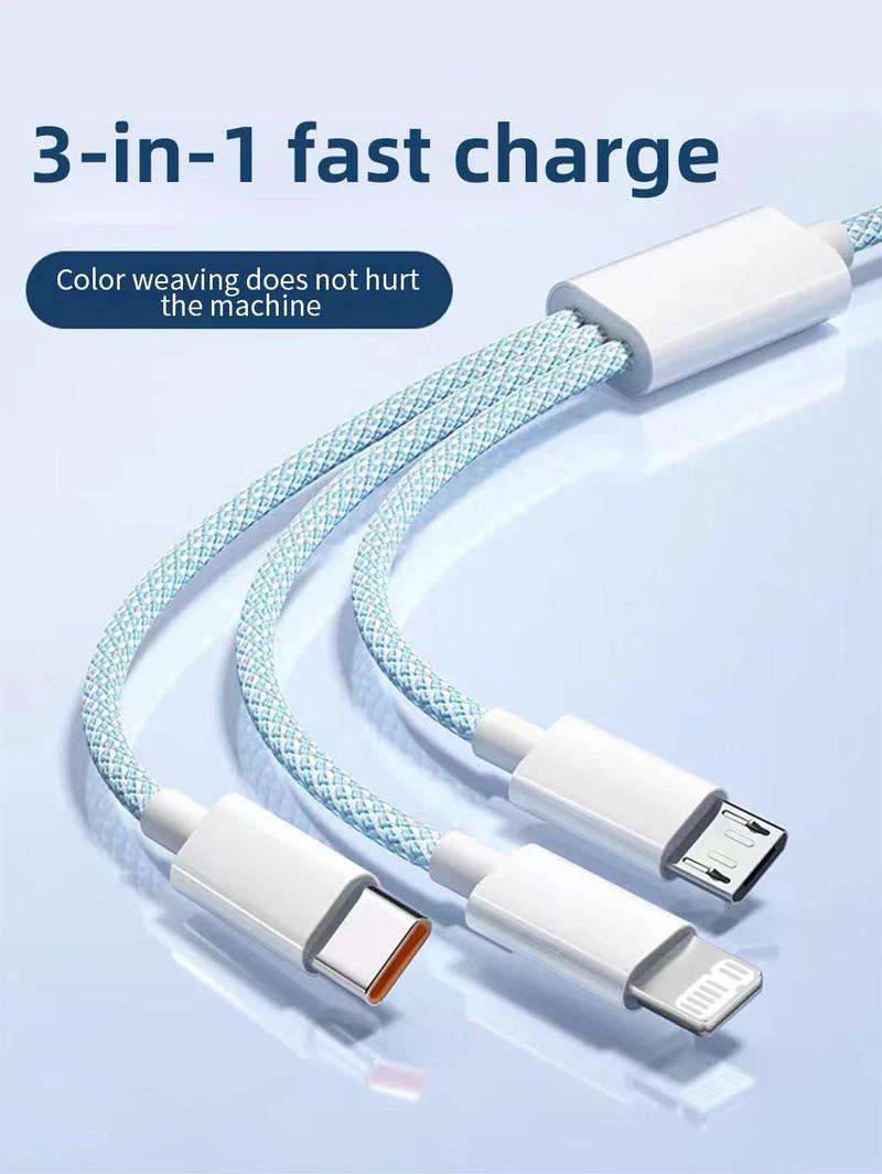 Product Introduction of 66W 6A 3 in 1 USB fast charging cable type-C USB cable micro USB C data cable Charger Durable Smartphone Electronic Cellphone 21