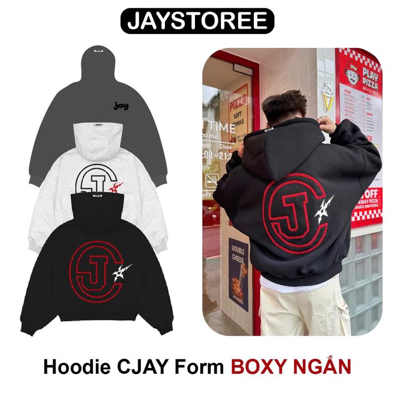  HOODIE CJAY - Áo khoác hoodie thêu xù form Boxy rộng mũ to nam nữ unisex màu ĐEN XÁM TIÊU XÁM CHÌ - Dài Tay Menswear Top Women 