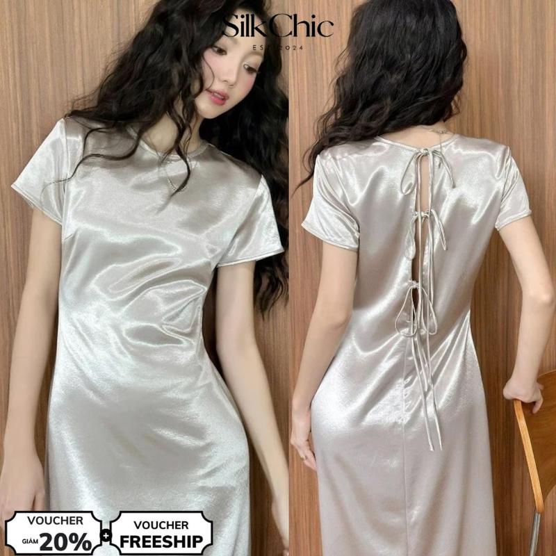 Đầm Lụa Dài Dự Tiệc Hở Lưng Buộc Dây SC762 Đầm Lụa Cột Dây Dáng Dài Sang Chảnh Gợi Cảm.