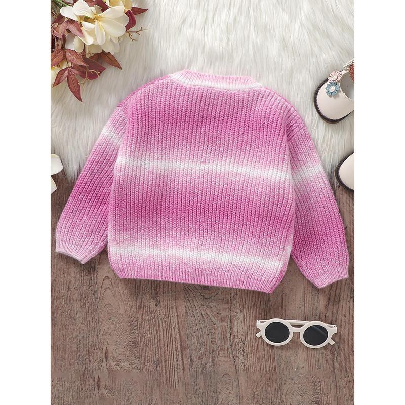 Toddler Sweaters Gradient Color Drop Shoulders Long Sleeve Round Neck Ribbed Knitted Pullover 1