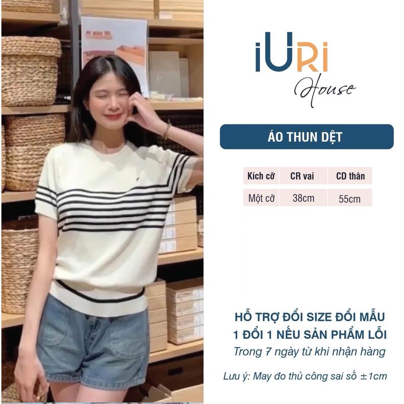 {GIÁ MỞ BÁN} áo thun dệt kim Sọc thêu Hình Ngựa LEN MỎNG Mongtoghi cổ tròn dáng rộng QC free size <58kg woman đen trắng MÁT MỊN iurihouse 9