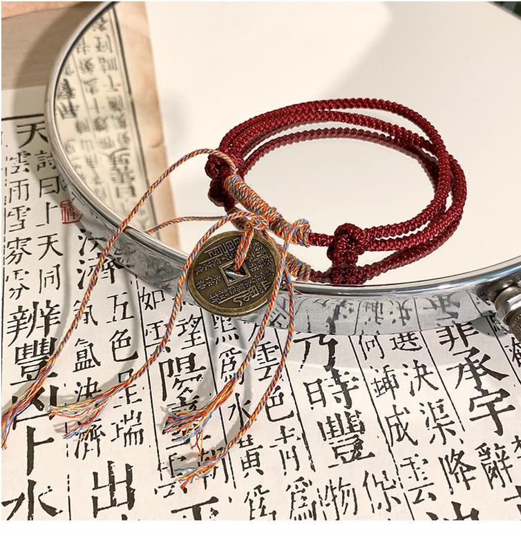 Product Introduction of New Chinese Style Mountain Ghost Spend Woven Hand Strap Women's Hollow Copper Coin Tibetan Style Hand-Woven Bracelet Non-Mainstream Style National Fashion Decoration 8